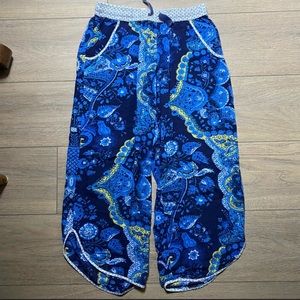 ANTHROPOLOGIE Eloise blue paisley Cadiz cropped lounge pajama pants M